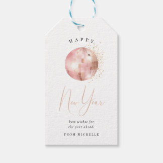 Happy New Year Blush Pink Rose Gold Disco Ball Cadeaulabel