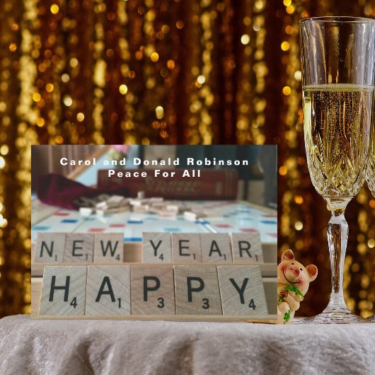 Happy New Year Board Word Game Phrase Celebration Kaart