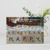 Happy New Year Board Word Game Phrase Celebration Kaart (Staand voorkant)