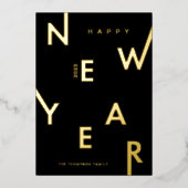 Happy New Year Bold Letters Minimal Moderne Foto Folie Feestdagenkaart (Voorkant)