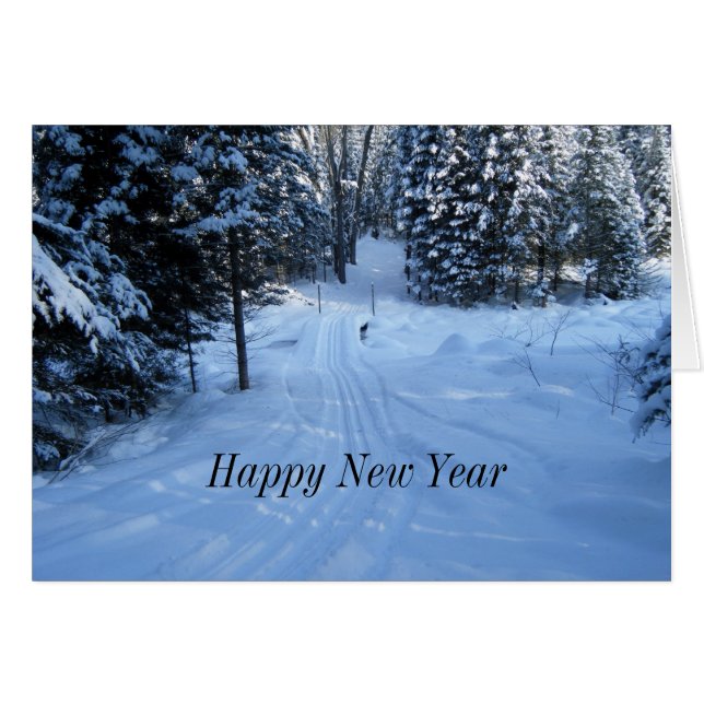 Happy New Year-Bossen Winter Scene Kaart (Voorkant Horizontaal)