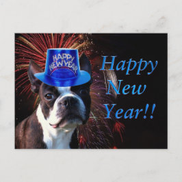 Happy New Year Boston Terrier briefkaart