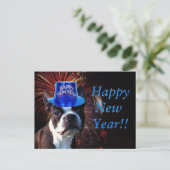 Happy New Year Boston Terrier briefkaart (Staand voorkant)