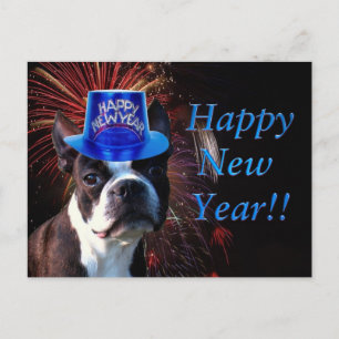 Happy New Year Boston Terrier briefkaart