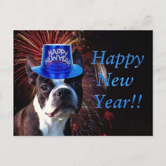 Happy New Year Boston Terrier briefkaart (Voorkant)