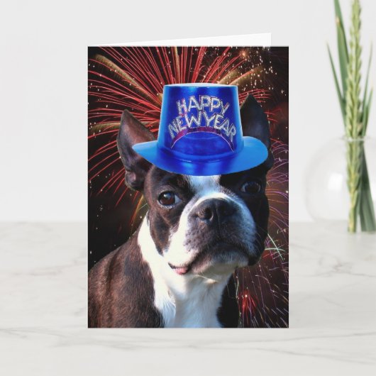 Happy New Year Boston Terrier wenskaart Feestdagen Kaart (Voorkant)