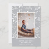 Happy New Year Botanicals op grijze foto Feestdagenkaart (Voorkant)