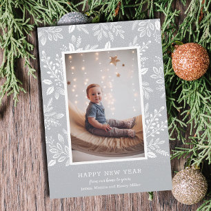 Happy New Year Botanicals op grijze foto Feestdagenkaart
