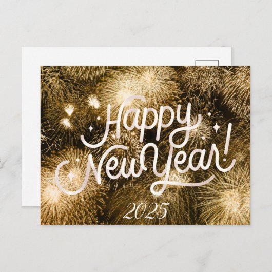 HAPPY NEW YEAR BRIEFKAART MET GOUDEN DETAILS (Voorkant / Achterkant)