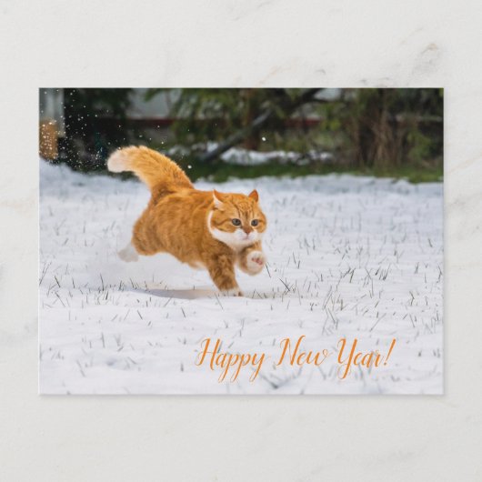 Happy New Year Briefkaart van Cute Ginger Cat (Voorkant)