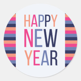 Happy New Year Bright Stripe Ronde Sticker
