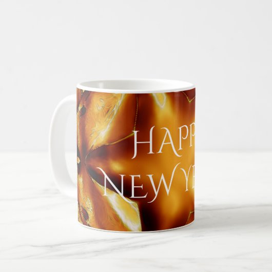 Happy New Year Brown Gold Copper Elegant Star Koffiemok (Voorkant links)