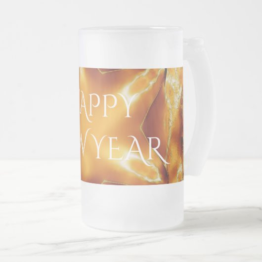 Happy New Year Brown Gold Copper Elegant Star Matglas Bierpul (Voorkant rechts)