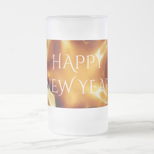 Happy New Year Brown Gold Copper Elegant Star Matglas Bierpul (Center)