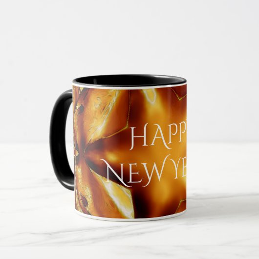 Happy New Year Brown Gold Copper Elegant Star Mok (Voorkant links)