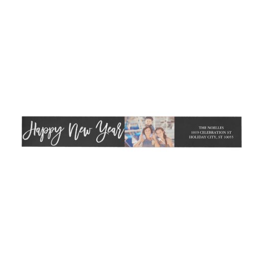 Happy New Year Brush Script Photo Holiday Address (Individueel)
