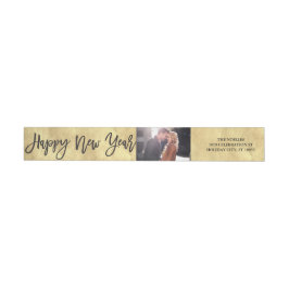 Happy New Year Brush Script Photo Holiday Address