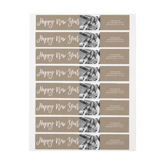 Happy New Year Brush Script Photo Holiday Address (Vel)