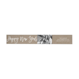 Happy New Year Brush Script Photo Holiday Address