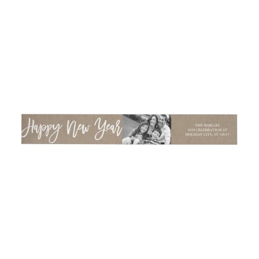 Happy New Year Brush Script Photo Holiday Address (Individueel)