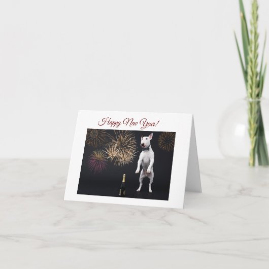 Happy New Year Bull Terrier Champagne Feestdagen Kaart (Voorkant)