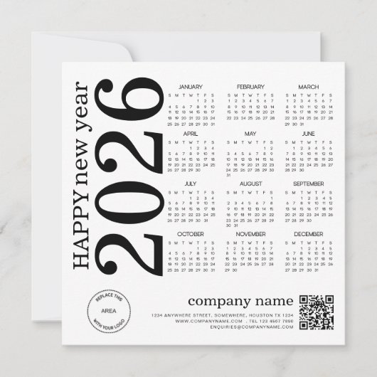 Happy New Year Business 2026 kalender Logo QR Code Feestdagenkaart (Voorkant)