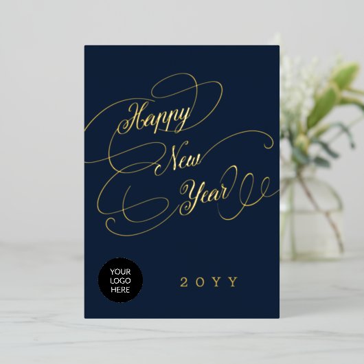 Happy New Year Business Business logo Gold Folie Feestdagenkaart (Staand Voorkant)