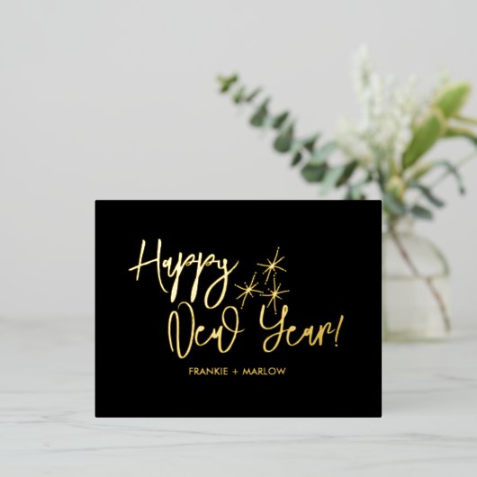 Happy New Year Business Logo Black Gold Folie Feestdagen Briefkaart (Staand Voorkant)