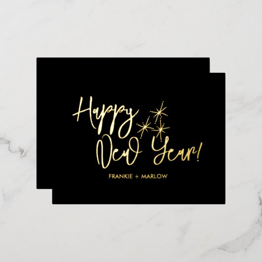 Happy New Year Business Logo Black Gold Folie Feestdagen Briefkaart (Voorkant / Achterkant)