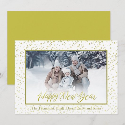 Happy New Year Calligraphy Script Gold 1 Foto Feestdagenkaart (Voorkant / Achterkant)