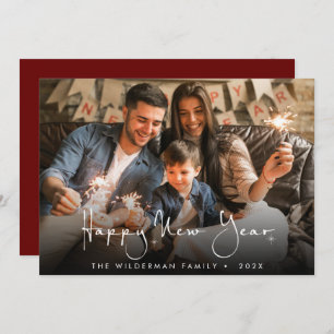 Happy New Year Calligraphy script Photo Card Feestdagenkaart