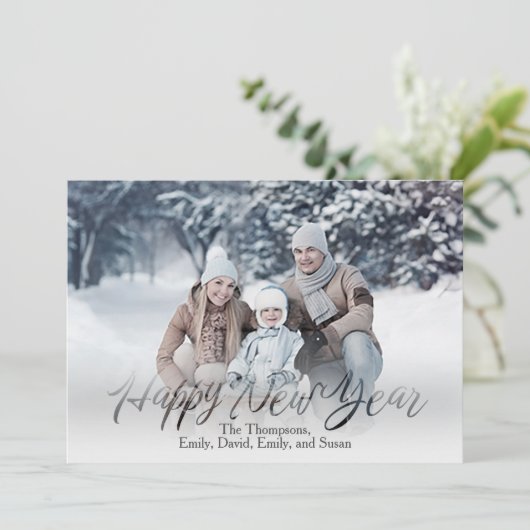 Happy New Year Calligraphy Script Simple 1 Photo Feestdagenkaart (Staand voorkant)