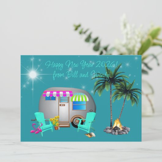 Happy New Year Camping Greeting Card Kaart (Staand voorkant)