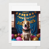 Happy New Year Card Dog Feestdagenkaart (Voorkant / Achterkant)