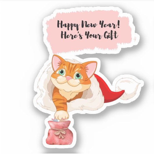 Happy New Year Cat 2023 Custom-Cut Vinyl Sticker (Voorkant)
