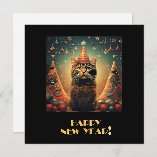 Happy New Year Cat Feestdagenkaart (Voorkant / Achterkant)