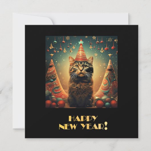 Happy New Year Cat Feestdagenkaart (Voorkant)