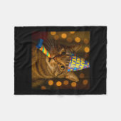 Happy New Year Cat Funny Party Hat Feline Meme Cel Fleece Deken (Voorkant (Horizontaal))