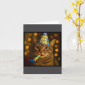 Happy New Year Cat Funny Party Hat Feline Meme Cel Kaart (Gele Bloem)