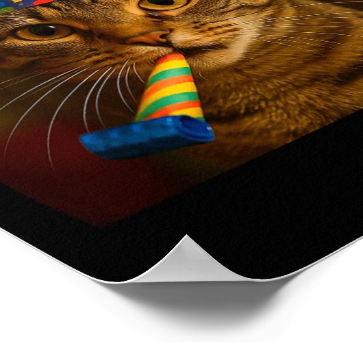 Happy New Year Cat Funny Party Hat Feline Meme Cel Poster (Hoek)