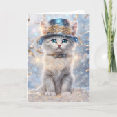 Happy New Year Cat in Party Pet en Streamers Kaart (Voorkant)