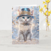 Happy New Year Cat in Party Pet en Streamers Kaart (Gele Bloem)