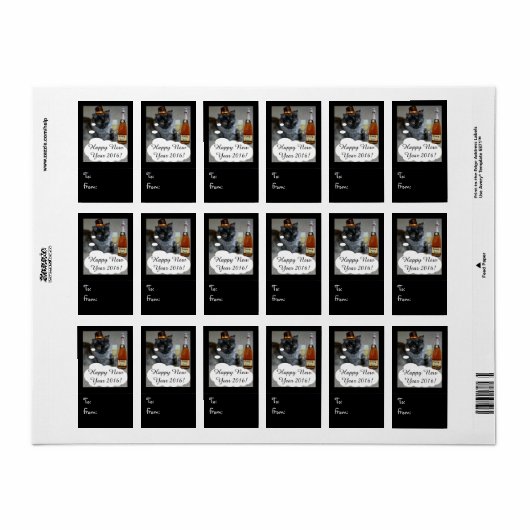 Happy New Year (cat)-label van RoseWrites Etiket (Full Sheet)