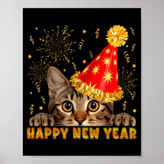 Happy New Year Cat Party Hat New Years Eve Party 2 Poster (Voorkant)