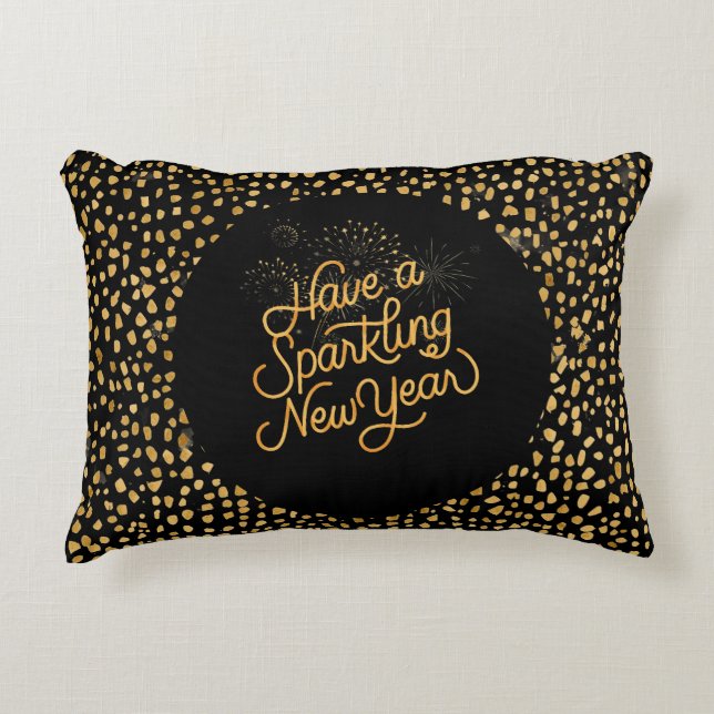 Happy New Year Celebrate,Gold Pixels Pattern,  Accent Kussen (Voorkant)