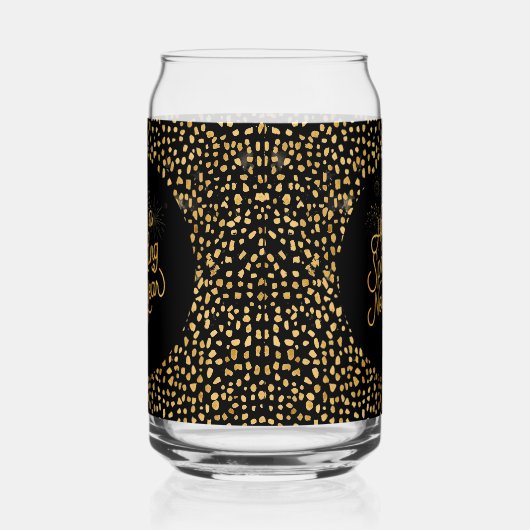 Happy New Year Celebrate,Gold Pixels Pattern,Black Blikvorm Glas (Rechts)