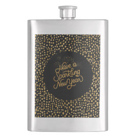 Happy New Year Celebrate,Gold Pixels Pattern,Black Flacon