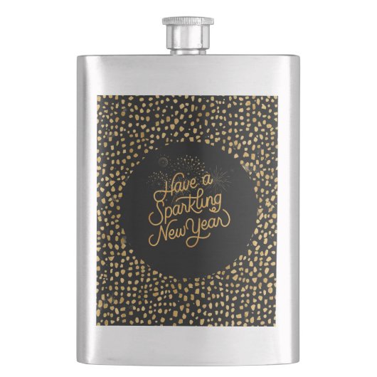 Happy New Year Celebrate,Gold Pixels Pattern,Black Flacon (Voorkant)