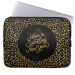 Happy New Year Celebrate,Gold Pixels Pattern Laptop Sleeve