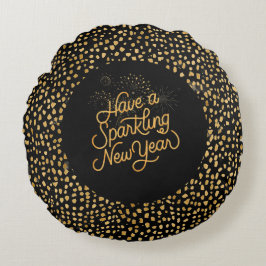 Happy New Year Celebrate,Gold Pixels Pattern Rond Kussen